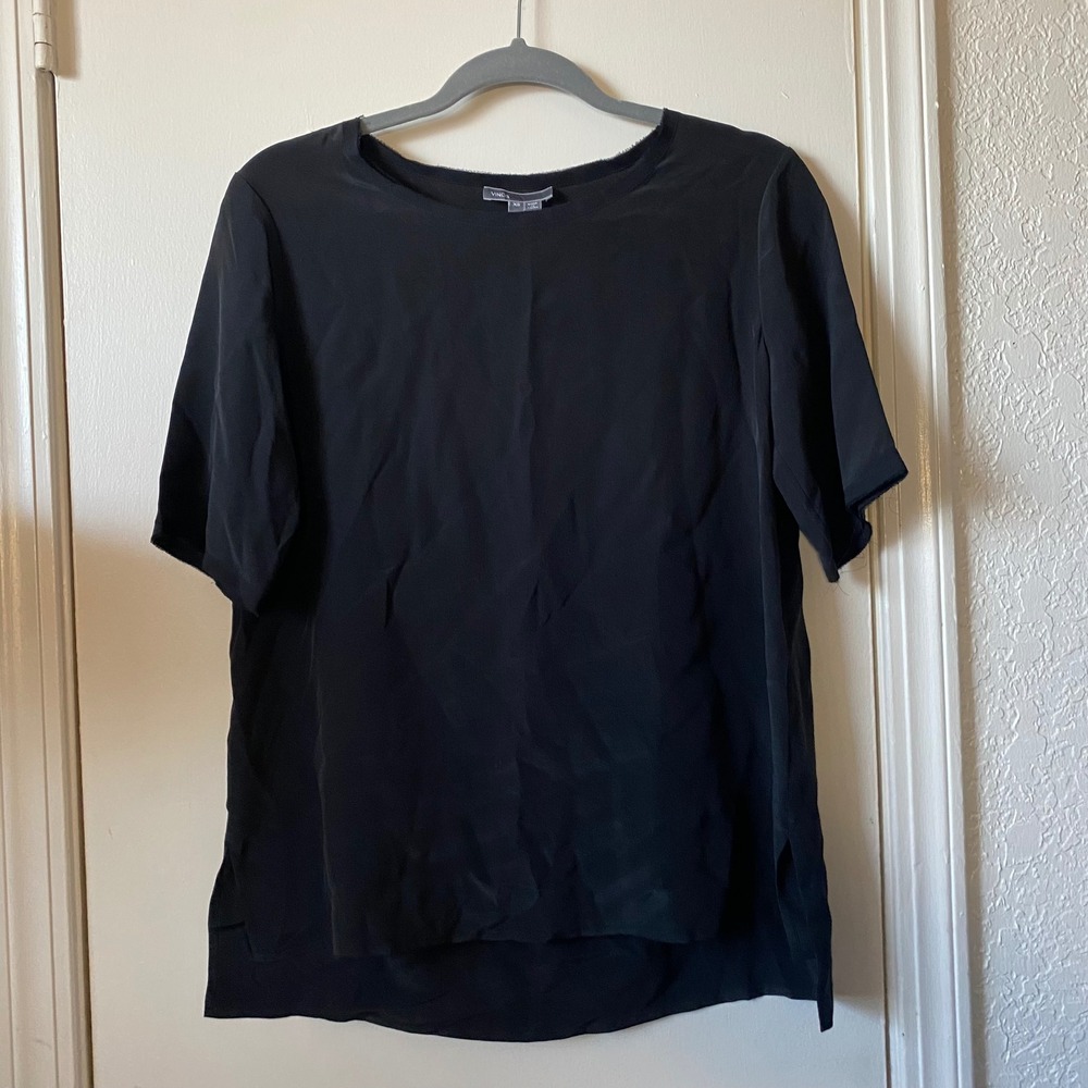 Vince Black Silk Short Sleeve Top‎ Tunic Blouse XS Extra Small